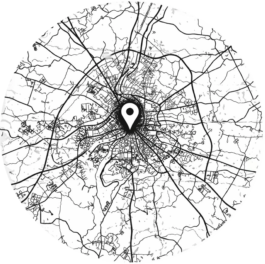 Carte de Poitiers stylisée, localisation de l'agence Atelier Cléane, architecte d'intérieur.