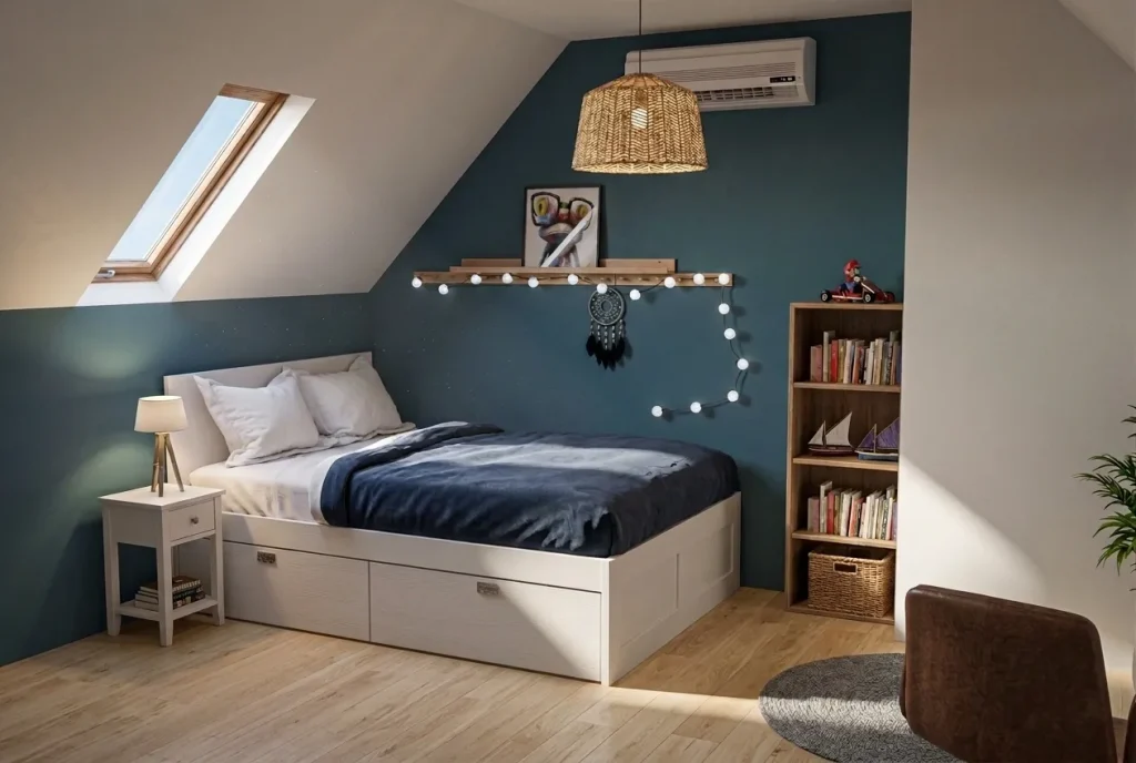 Option de positionnement du lit dans la chambre dans le sens de la pente du toit